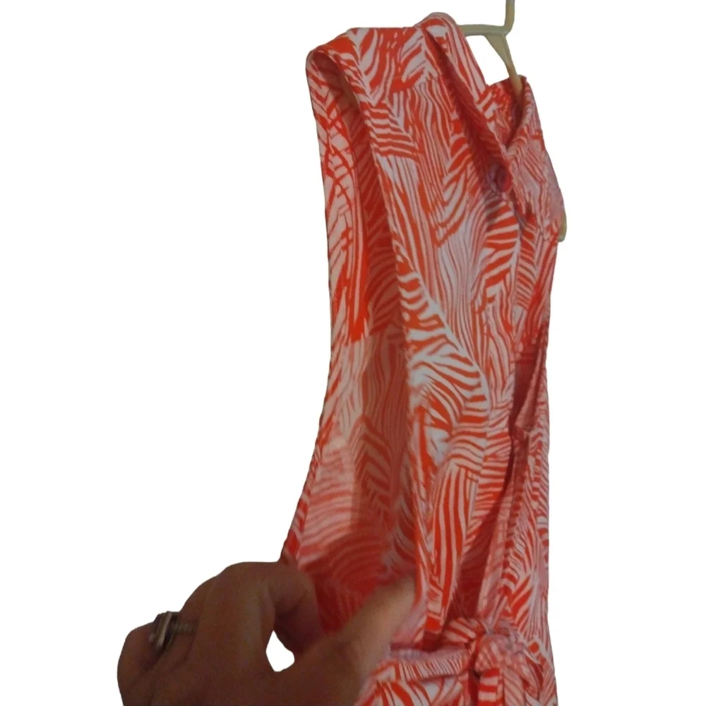 Talbot's Tropical Shirt Dress Tie Belted Front Collar Pockets Beachy Resort 18 - Picture 2 of 9